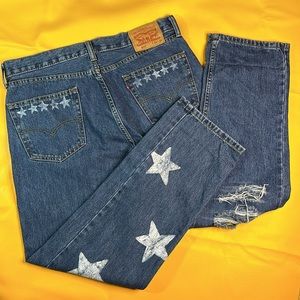 Levi's 505 Star Spangled Ripped Straight Leg Relaxed Jeans